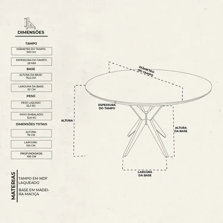 Ver imagem 4 de Mesa de Jantar Acássia Tampo em MDF com Vidro e Base em Madeira Branco/Off-White