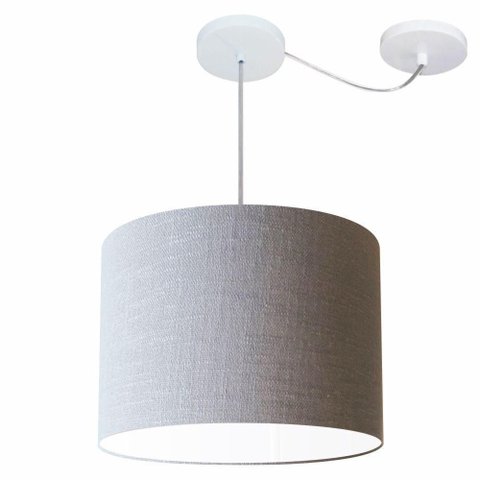 Lustre Pendente Cilíndrico com Desvio Md-4227 Cúpula em Tecido 40x30cm Rustico Cinza - Bivolt