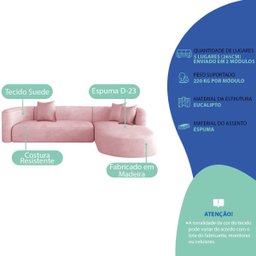 Sofá Modular Celinne Luxuoso Sala de Estar Decoração Luxo 265cm Suede - 5
