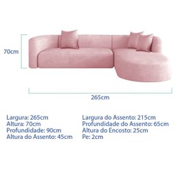 Sofá Modular Celinne Luxuoso Sala de Estar Decoração Luxo 265cm Suede - 3