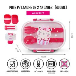 Pote P/ Lanche de 2 Andares Infantil 400ml Jacki Design - Pimpolho:pink - 4