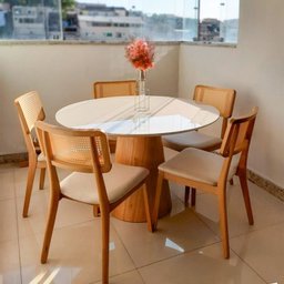 Mesa de Jantar Araçá Tampo em Mdf com Vidro e Base em Madeira - 6