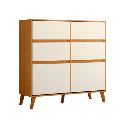 Comoda Sapateira Dora com 4 Gavetas e 2 Portas Basculante Cinamomo/off White