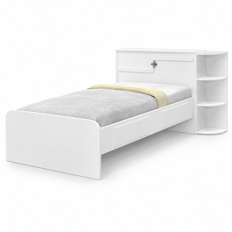 Cama Solteiro Cabeceira Baú 2 Gavetas 3 Nichos Hortencia Branco / Branco Lilás Flex