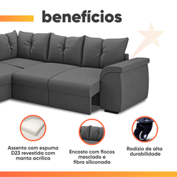 Sofá de Canto 5 Lugares Retrátil Qatar Suede Cinza - 5