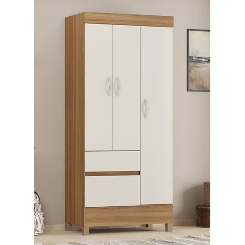 Guarda Roupa Roupeiro Solteiro 32860 03 Portas 02 Gavetas Wind Amendola Touch Off White Demóbile