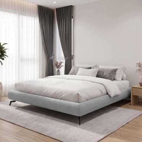 Cama Casal Queen Base Box Pés de Ferro Estilo Industrial 176cm Otto P05 Linho Cinza Claro - Lyam