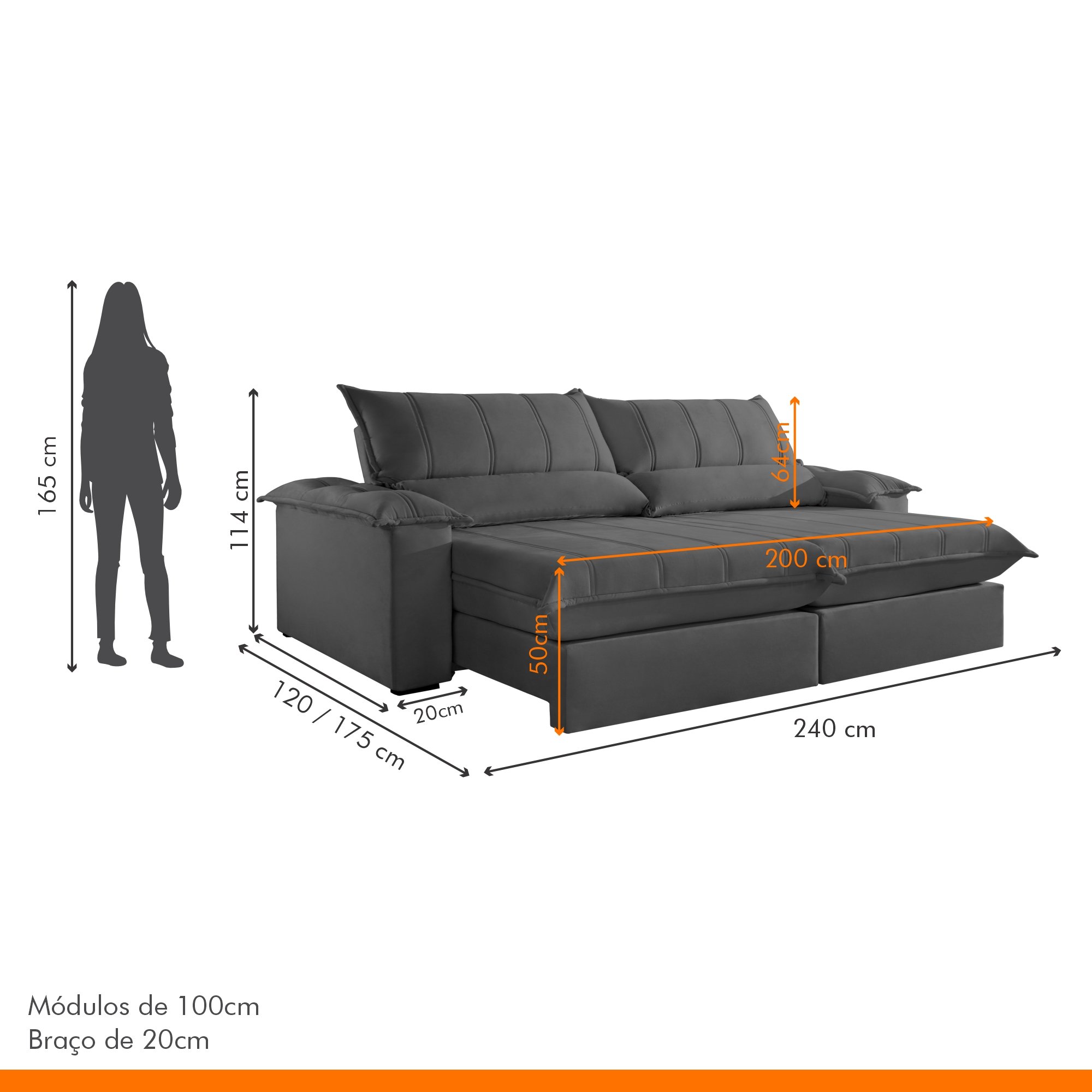 Sofá Retrátil e Reclinável com Catraca Blindada 240cm Porto Bello - 10