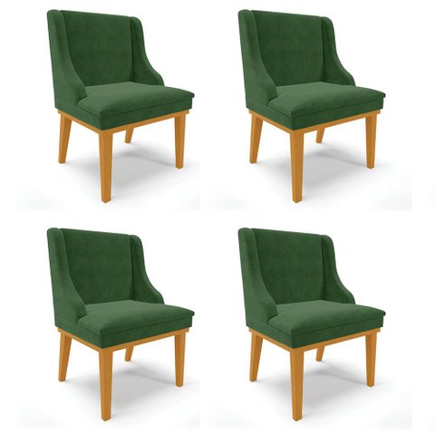 Kit 4 Cadeiras Estofadas para Sala de Jantar Base Fixa de Madeira Castanho Lia Suede Verde - Ibiza