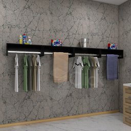 Kit 2 Cabideiro De Parede 1,20cm Arara Roupas Preto AJL STORE - 2