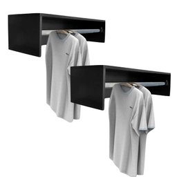 Kit 2 Cabideiro De Parede 1,20cm Arara Roupas Preto AJL STORE - 3