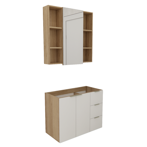 Conjunto de Banheiro sem Cuba Vittare 80cm Estilare Cnj5006 Carvalho/branco Gaveta Direita