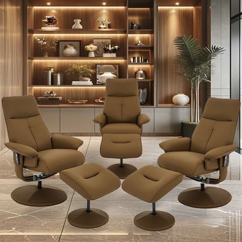 Kit 3 Poltronas de Massagem Arizona Giratória com Apoio de Pés e Reclinável Pu Caramelo G56 - Gran B