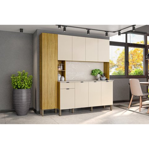 Armário para Cozinha 9 Portas 1 Gaveta Pulse Bege/Freijó/Vanilla/Cp-Riscatto