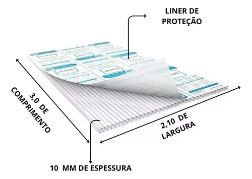 Chapa de Policarbonato Alveolar 2,10 X 3,0 10mm - 2