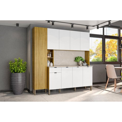 Armário para Cozinha 9 Portas 1 Gaveta Pulse Branco/Freijó/Artico/Cp-Riscatto