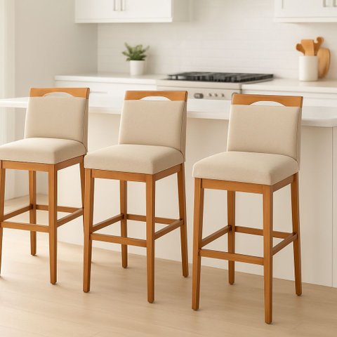Kit 3 Banquetas Alta Cozinha Gourmet Conforto Linho:linho Bege