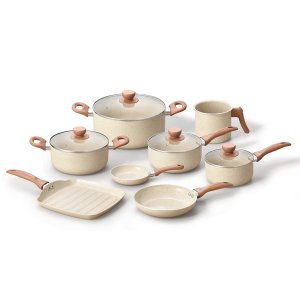 Jogo com 8 Panelas Antiaderentes de Ceramica e Aluminio Bege - Oikos