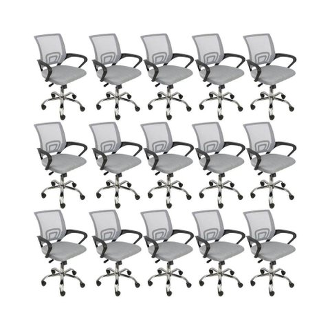 Kit 15 Cadeiras de Escritório Begonia Tela Mesh Ergonômico Cinza