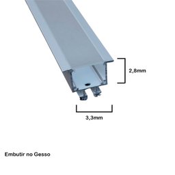 Perfil de 2 Metro de Embutir 28x33mm Completo 20w/m 3000k com Fonte 24w - 3