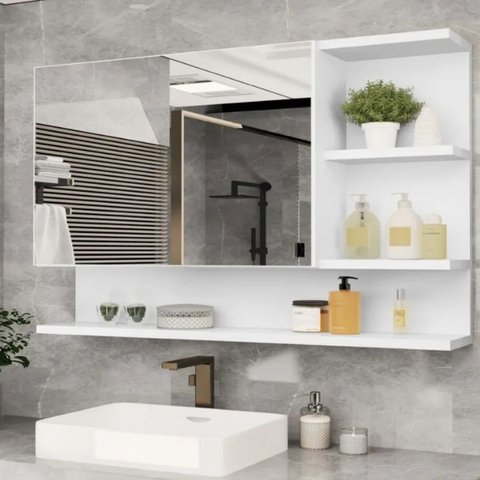 Armário Banheiro Espelheira 1 Porta 60x45 Multiuso Cleopatra Branco