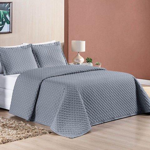 Cobre Leito Prático King Dupla Face 3 Peças - Cinza