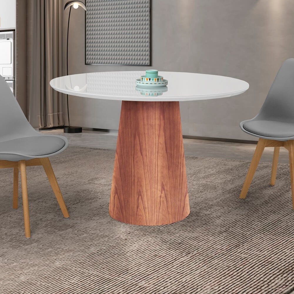 Mesa De Jantar Cone Com Tampo Redondo De Vidro 100cm - Branco ...