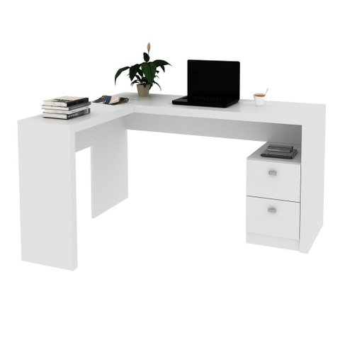 Escrivaninha/Mesa Escritório de Canto com 2 gavetas Multimóveis VCR25032 Branco