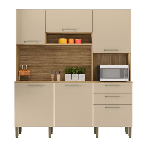 Armário de Cozinha Compacta 6 Portas e 2 Gavetas 180cm Dali Freijó/vanilla - Pallazio