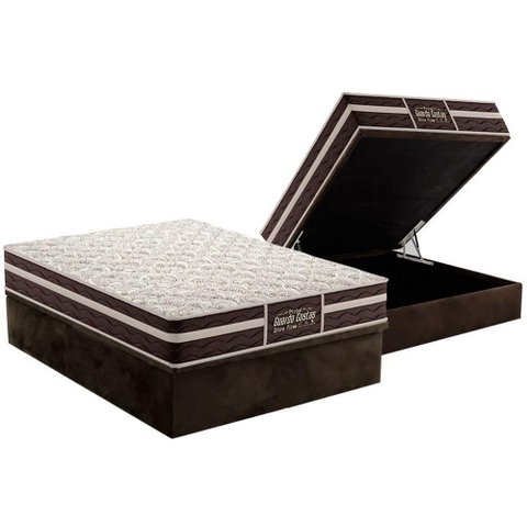 Cama Box Baú Casal: Colchão Anatômico Probel Guarda Costas Extra Firme + Base Crc Suede Brown (