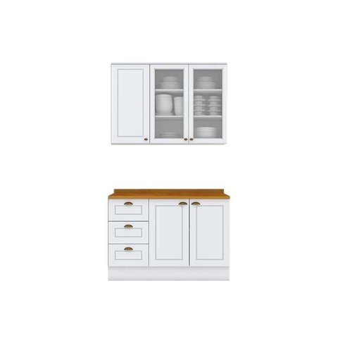 Cozinha Modulada Completa Americana 3 Peças 1 Aéreo + 1 Balcão + Complemento Cz126 Branco