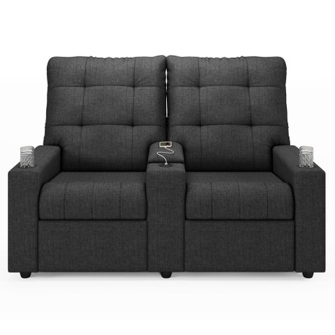 Poltrona de Cinema Reclinável 2 Lugares Baú Usb Mallie Fh9 Linho Grafite - Mpozenato