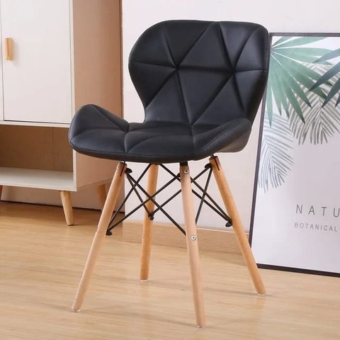 Cadeira de Jantar Charles Eames Eiffel Slim Estofada Preta