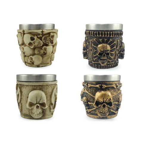 Kit 4 Copos Shot Dose Colecionável Decorativo Em Aço Inox Resina Para Tequila Whisky Vodka Cor: 2 cl