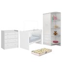 Ver imagem 1 de Dormitório Infantil Doce Sonho 2 Portas, Cômoda Trocador, Berço Branco e Colchão - Qmovi