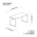 Ver imagem 3 de Mesa de Escritório Madeira 1500x600x750mm M150/60PE40TUB 150cm Industrial Grafito e Preto Cinza