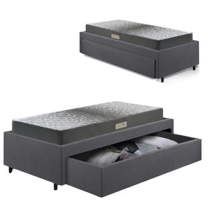 Base Box Cama Solteiro Sapateira Suede Cinza e Colchão Dual Firm Ecoflex 88x188