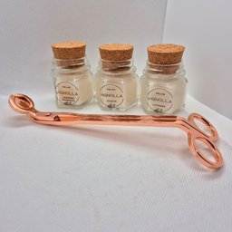 Tesoura Cortar Pavio de Vela e Kit 3 Velas 30gr Aromáticas:prata - 4