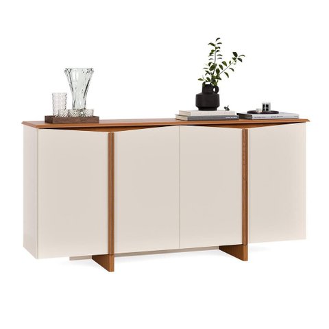 Buffet Aparador Flow Sense 4 Portas Off White/Freijó – EJ Móveis
