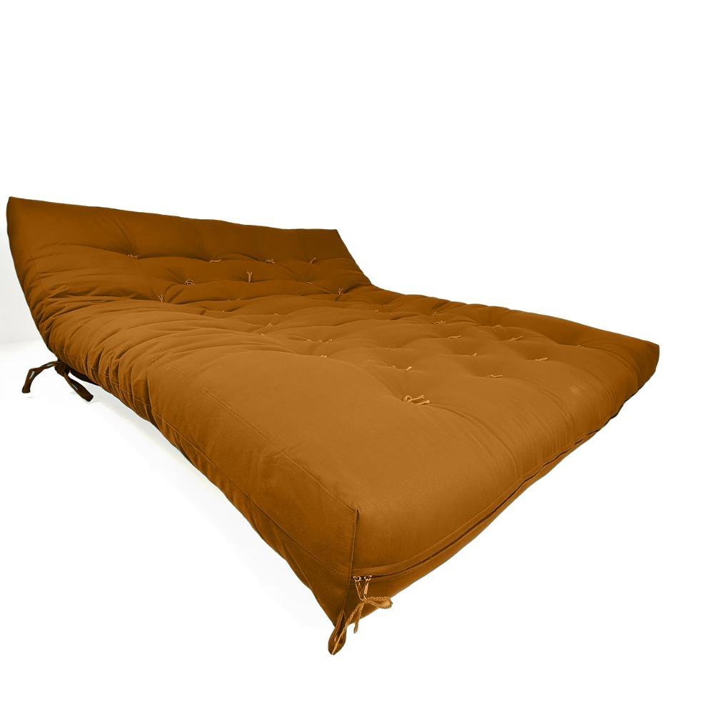 Sofa Cama Futon Oriental King Caramelo Madeira Maciça Pinus Natural Sem