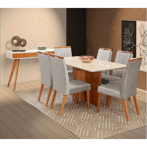 Mesa de jantar + 6 Cadeiras Milão tampo Atenas 160 cm Cinza