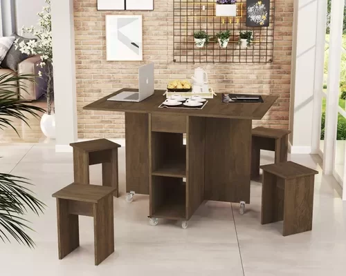 Mesa De Jantar Jade Dobravél Apartamento Lazer 120 Cm -100% MDF -Multifuncional - Castanho