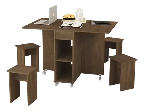 Mesa De Jantar Jade Dobravél Apartamento Lazer 120 Cm -100% MDF -Multifuncional - Castanho - 2