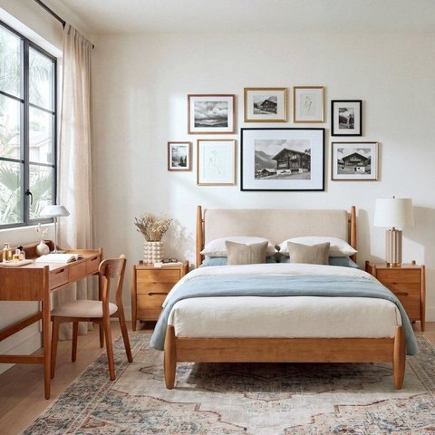 Conjunto Cama Queen com Mesas de Cabeceira e Escrivaninha Baru CabeCasa MadeiraOriginals Marrom
