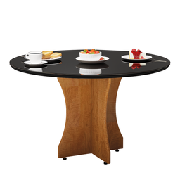 Mesa Redonda Preta de Vidro Laqueado com Base em X - 90cm - 2