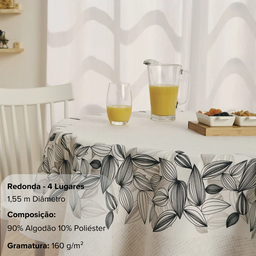 Toalha de Mesa Super Pratica Redonda Campos 4 Lugares 1,55 M - 2