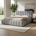 Ver imagem 2 de Cama Estofada Queen 1,60m Premium Conforto Edesign Moderno Linho Boucle Cinza