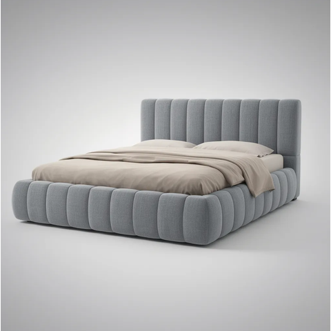Cama Estofada Queen 1,60m Premium Conforto Edesign Moderno Linho Boucle Cinza