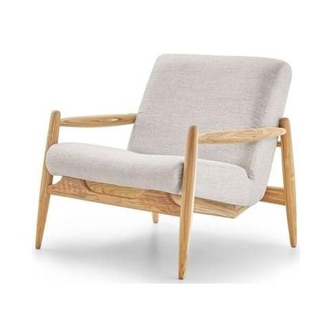 Poltrona Hand Assento Linho Cinza Base Madeira Eucalipto - 62102