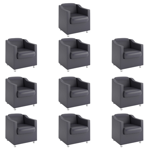 Kit 10 Poltronas Decorativa Reforçada Recepção Clinica Salão Courino Cinza